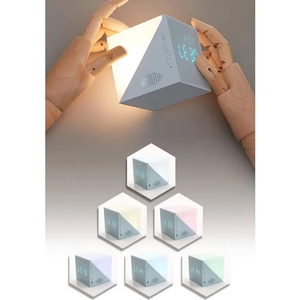 Rubik Cube Alarm Clock w/ Touch Night Light Portable Lamp Temperature Sensor